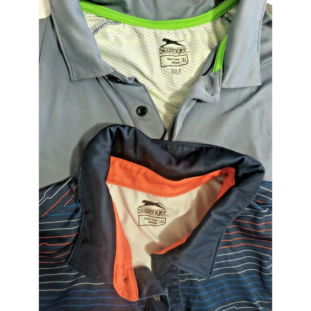Lot of 2 Slazenger Golf Performance Polo Shirts Men's XL Gray/Green Navy/Orange